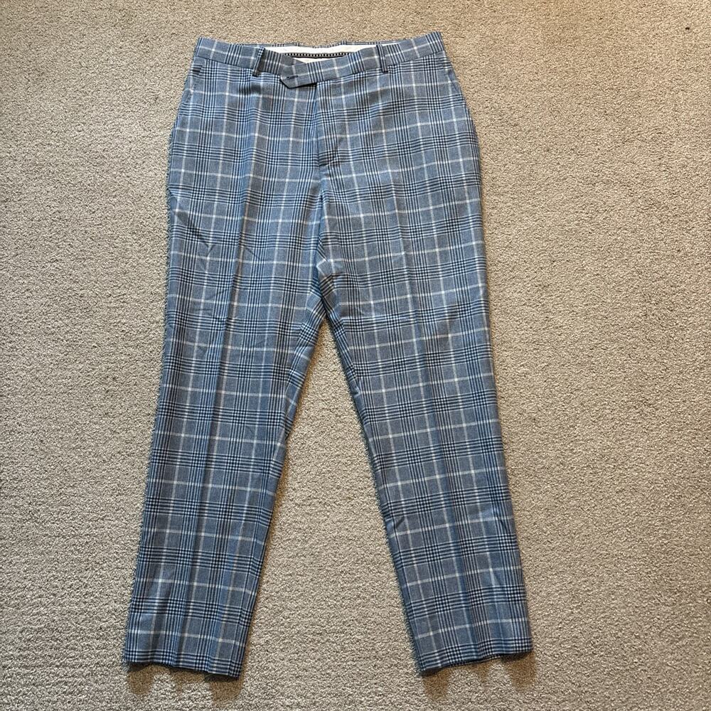 David Alan Aristan Luxury Cloth Blue Windowpane Men Dress Pants John Cena